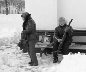Musicien sous la neige