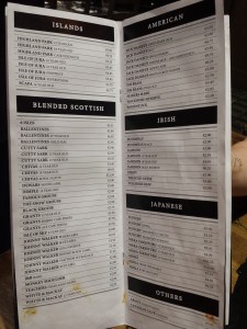 Carte des whiskys